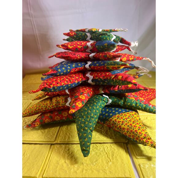 Vintage Christmas Hand Sewn Cloth Fabric Stuffed Star Ornaments Tree Set 11 - Picture 2 of 16